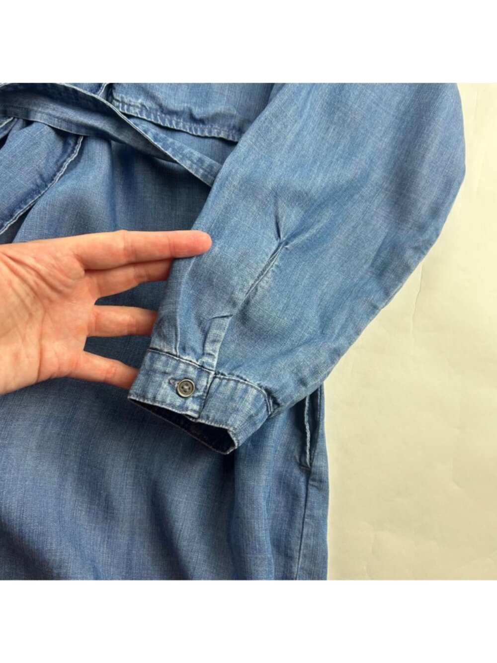 Cloth & Stone Blue Denim Tencel Belted Midi Summer Trench Coat M - Picture 6 of 9